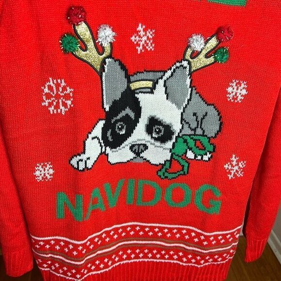 Self Esteem Ugly Cristmas "Feliz Navidog" Sweater Frenchie Bull Dog  & Scarf Plu - Picture 3 of 8